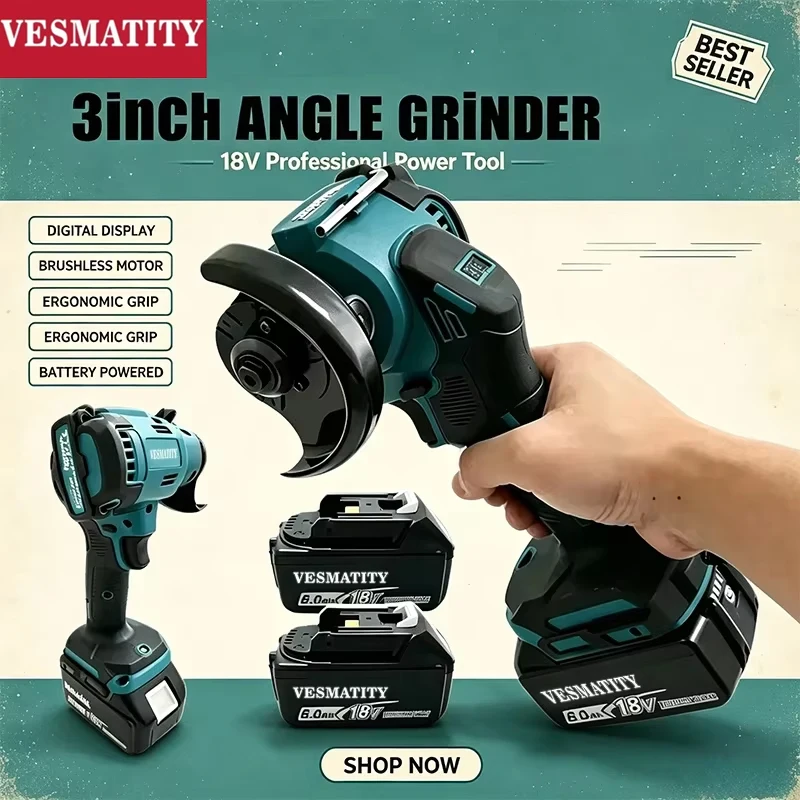 Brushless Angle Grinder Battery Powered - Dijital Ekranlı, Fırçasız Motorlu, Mini Açılı