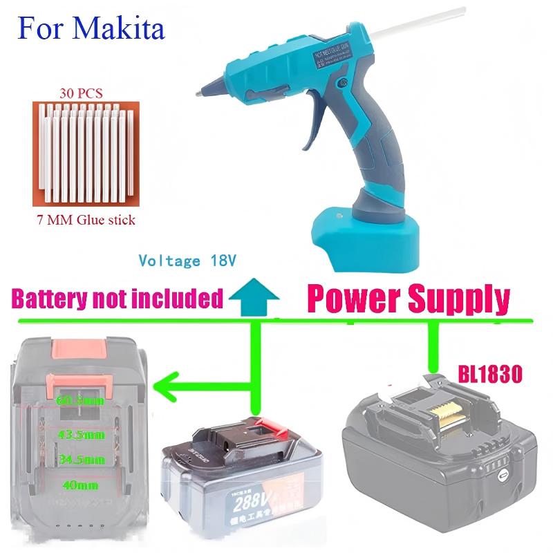 Hot Melt Glue Gun Cordless - Akülü sıcak tutkal tabancası Makita/DEWALT/BlackDecker/Milwaukee/Bosch için